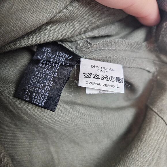 Linen Long‎ Trench Jacket M Olive Green Button Front Lagenlook - Picture 10 of 10